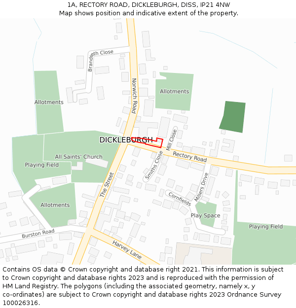 1A, RECTORY ROAD, DICKLEBURGH, DISS, IP21 4NW: Location map and indicative extent of plot