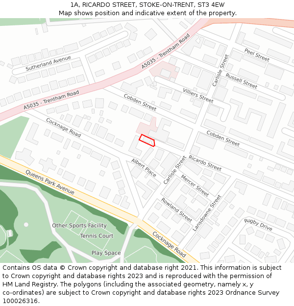 1A, RICARDO STREET, STOKE-ON-TRENT, ST3 4EW: Location map and indicative extent of plot