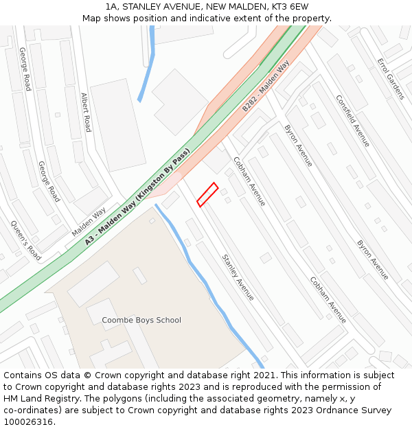 1A, STANLEY AVENUE, NEW MALDEN, KT3 6EW: Location map and indicative extent of plot