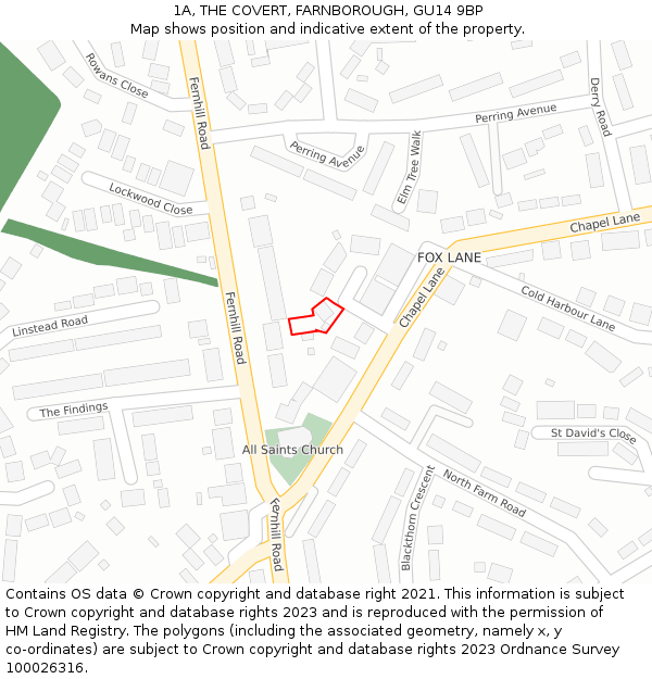 1A, THE COVERT, FARNBOROUGH, GU14 9BP: Location map and indicative extent of plot