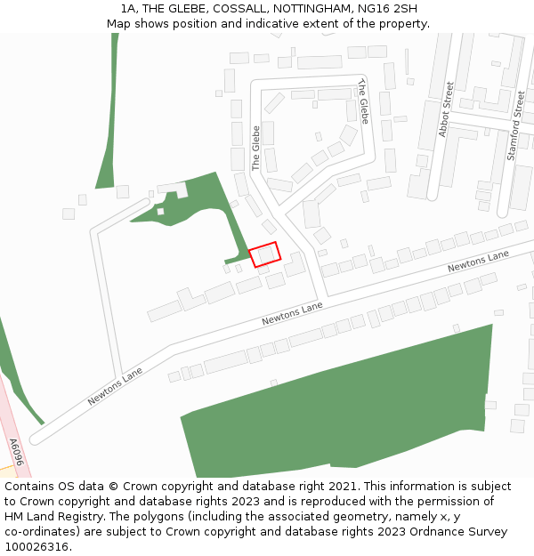 1A, THE GLEBE, COSSALL, NOTTINGHAM, NG16 2SH: Location map and indicative extent of plot