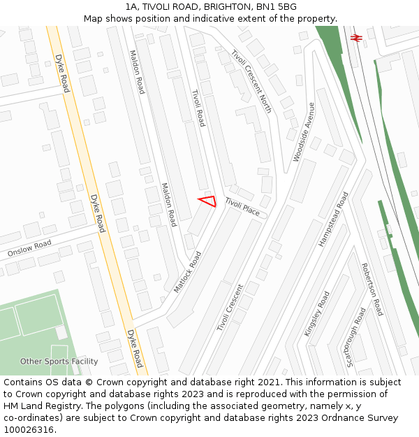 1A, TIVOLI ROAD, BRIGHTON, BN1 5BG: Location map and indicative extent of plot