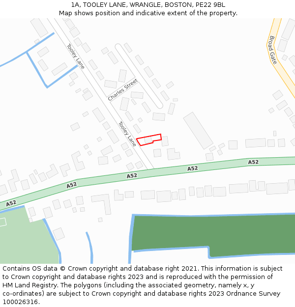 1A, TOOLEY LANE, WRANGLE, BOSTON, PE22 9BL: Location map and indicative extent of plot