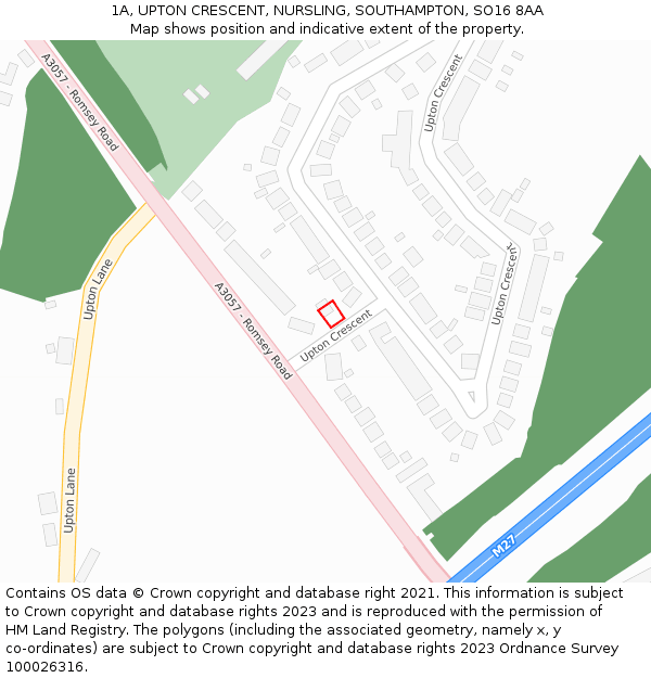 1A, UPTON CRESCENT, NURSLING, SOUTHAMPTON, SO16 8AA: Location map and indicative extent of plot