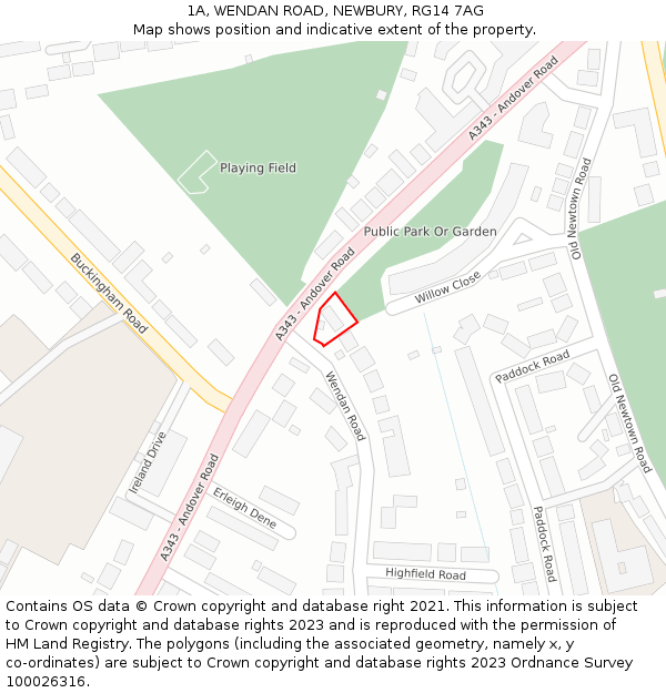 1A, WENDAN ROAD, NEWBURY, RG14 7AG: Location map and indicative extent of plot