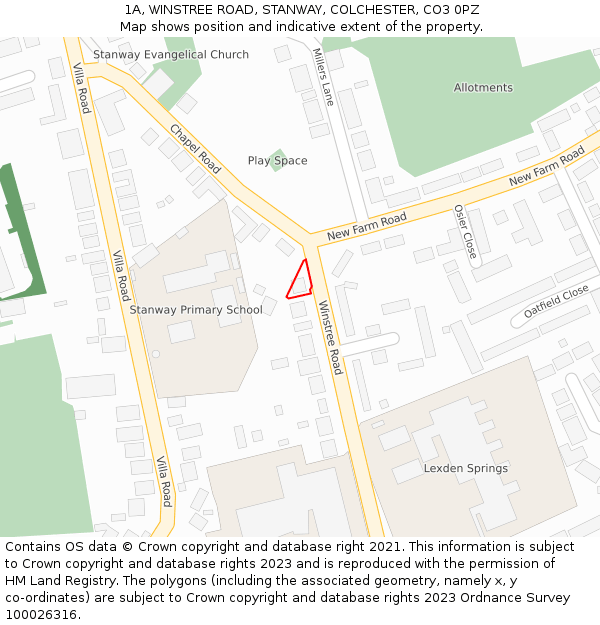 1A, WINSTREE ROAD, STANWAY, COLCHESTER, CO3 0PZ: Location map and indicative extent of plot