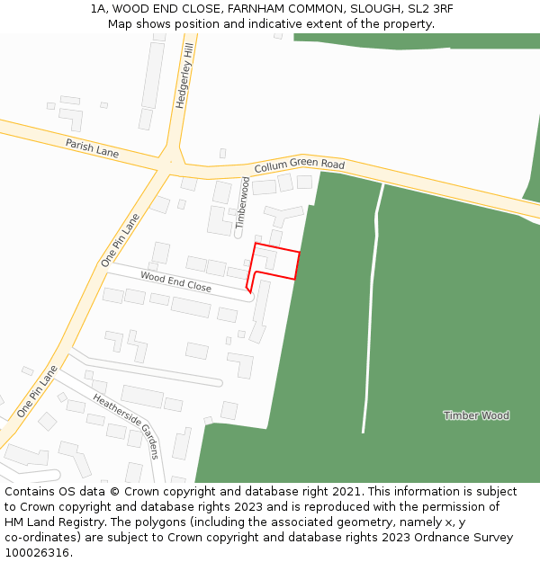 1A, WOOD END CLOSE, FARNHAM COMMON, SLOUGH, SL2 3RF: Location map and indicative extent of plot