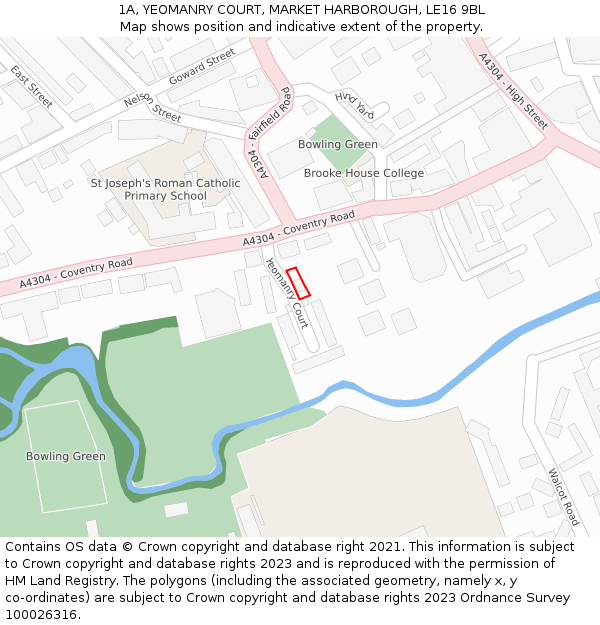 1A, YEOMANRY COURT, MARKET HARBOROUGH, LE16 9BL: Location map and indicative extent of plot