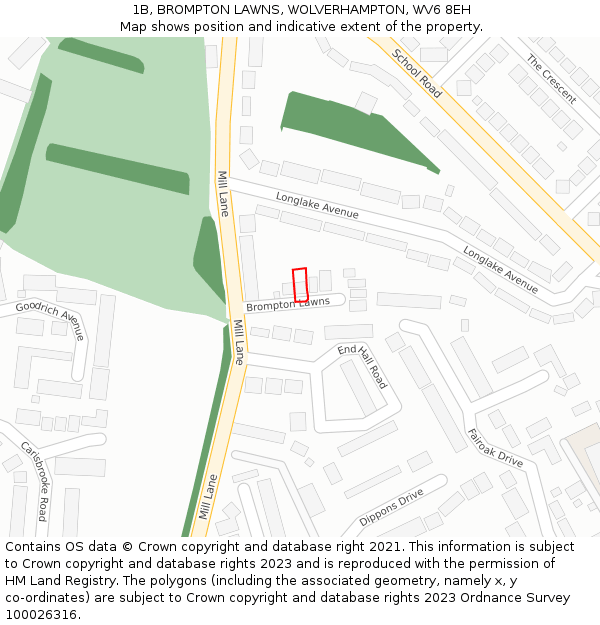 1B, BROMPTON LAWNS, WOLVERHAMPTON, WV6 8EH: Location map and indicative extent of plot