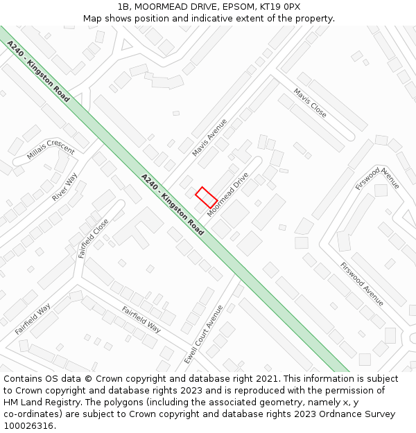 1B, MOORMEAD DRIVE, EPSOM, KT19 0PX: Location map and indicative extent of plot