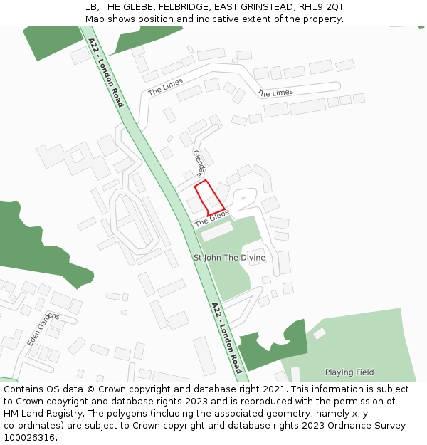 1B, THE GLEBE, FELBRIDGE, EAST GRINSTEAD, RH19 2QT: Location map and indicative extent of plot