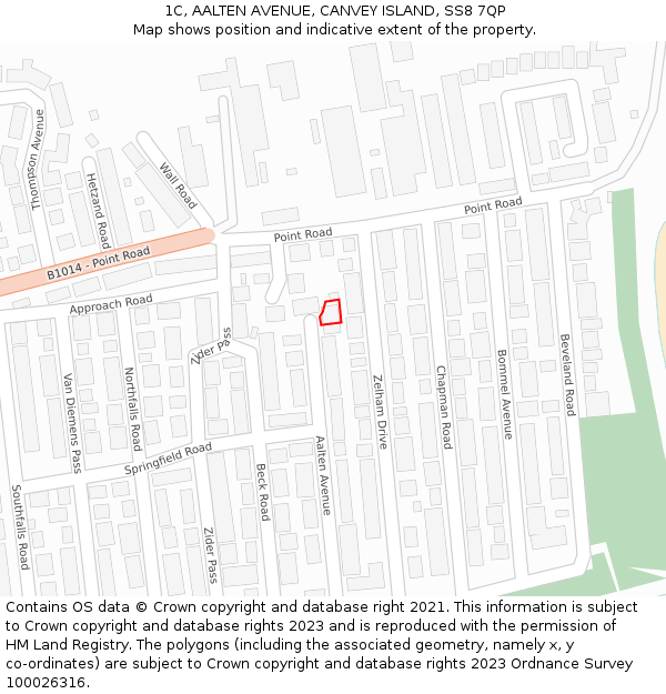 1C, AALTEN AVENUE, CANVEY ISLAND, SS8 7QP: Location map and indicative extent of plot