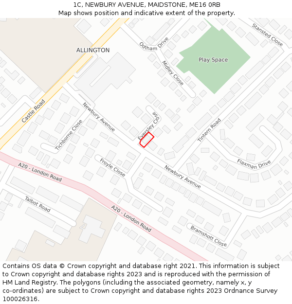 1C, NEWBURY AVENUE, MAIDSTONE, ME16 0RB: Location map and indicative extent of plot