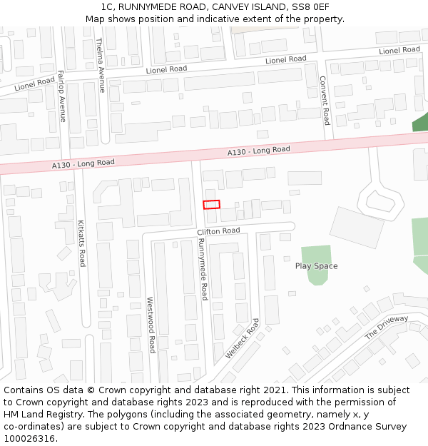 1C, RUNNYMEDE ROAD, CANVEY ISLAND, SS8 0EF: Location map and indicative extent of plot