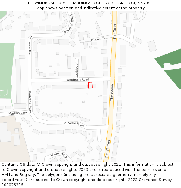 1C, WINDRUSH ROAD, HARDINGSTONE, NORTHAMPTON, NN4 6EH: Location map and indicative extent of plot