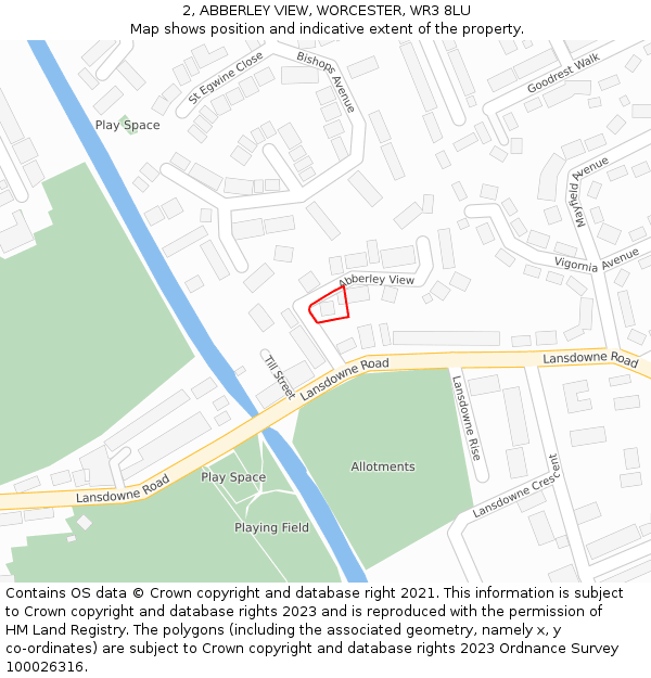 2, ABBERLEY VIEW, WORCESTER, WR3 8LU: Location map and indicative extent of plot