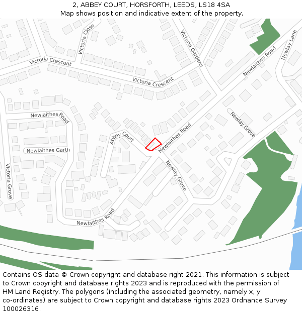 2, ABBEY COURT, HORSFORTH, LEEDS, LS18 4SA: Location map and indicative extent of plot