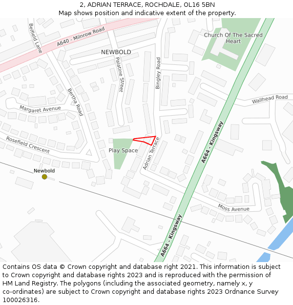 2, ADRIAN TERRACE, ROCHDALE, OL16 5BN: Location map and indicative extent of plot