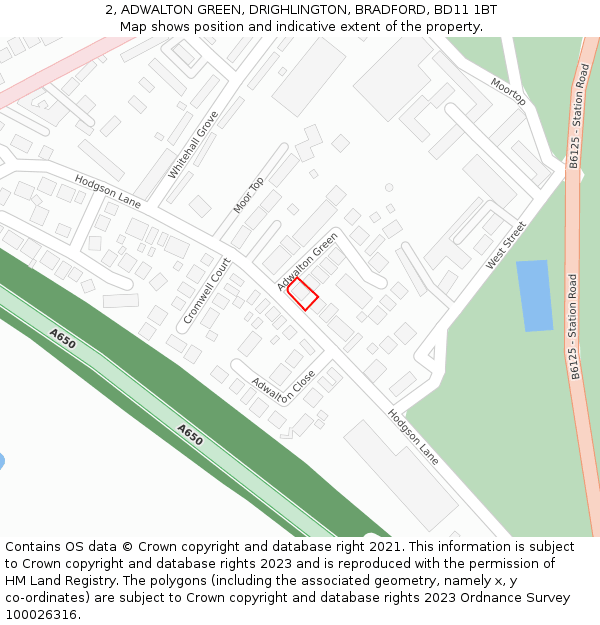 2, ADWALTON GREEN, DRIGHLINGTON, BRADFORD, BD11 1BT: Location map and indicative extent of plot