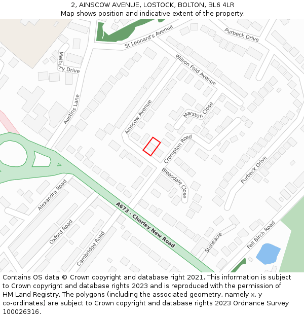 2, AINSCOW AVENUE, LOSTOCK, BOLTON, BL6 4LR: Location map and indicative extent of plot