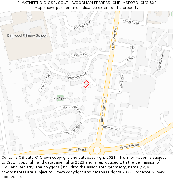 2, AKENFIELD CLOSE, SOUTH WOODHAM FERRERS, CHELMSFORD, CM3 5XP: Location map and indicative extent of plot