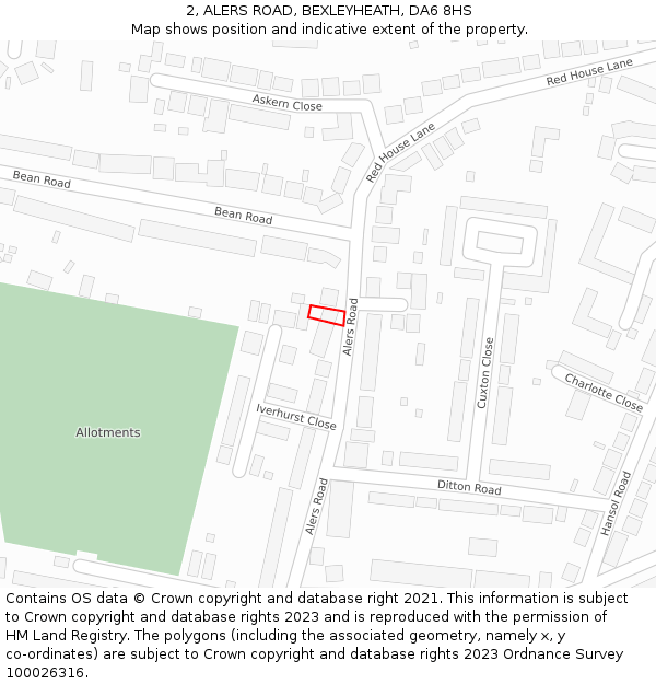 2, ALERS ROAD, BEXLEYHEATH, DA6 8HS: Location map and indicative extent of plot