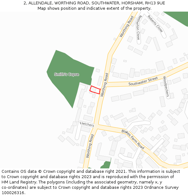 2, ALLENDALE, WORTHING ROAD, SOUTHWATER, HORSHAM, RH13 9UE: Location map and indicative extent of plot