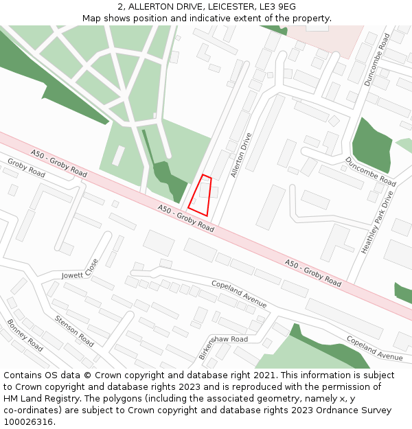 2, ALLERTON DRIVE, LEICESTER, LE3 9EG: Location map and indicative extent of plot