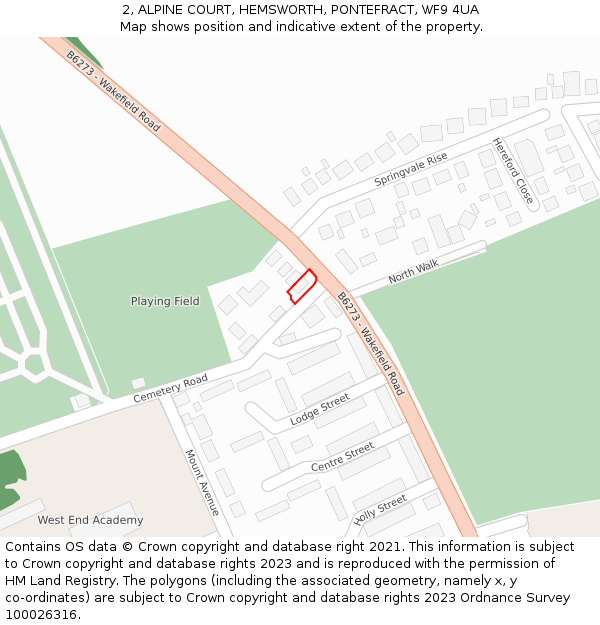 2, ALPINE COURT, HEMSWORTH, PONTEFRACT, WF9 4UA: Location map and indicative extent of plot