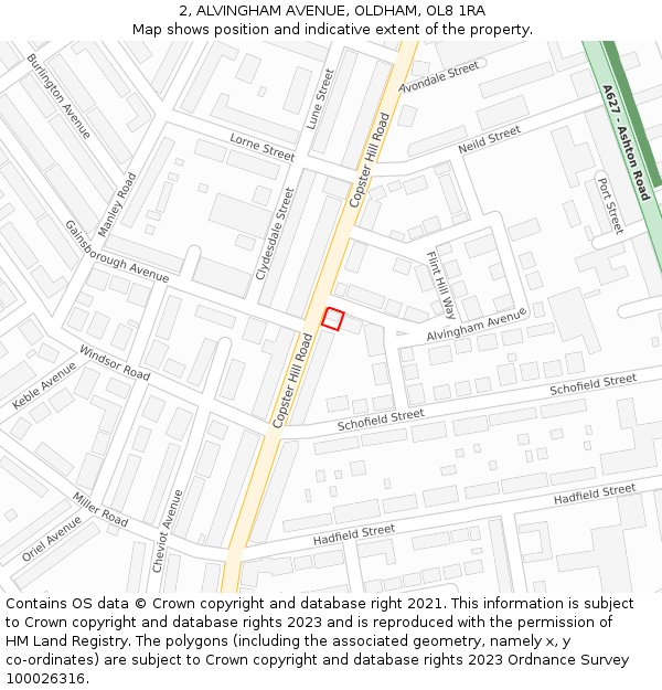 2, ALVINGHAM AVENUE, OLDHAM, OL8 1RA: Location map and indicative extent of plot