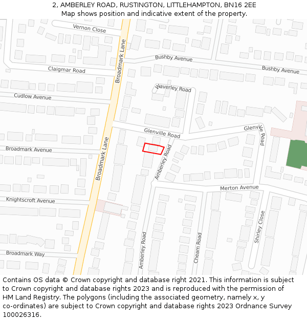 2, AMBERLEY ROAD, RUSTINGTON, LITTLEHAMPTON, BN16 2EE: Location map and indicative extent of plot