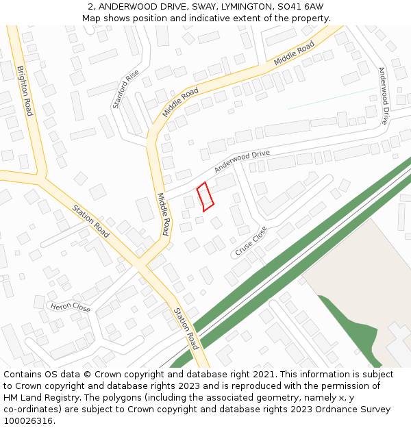 2, ANDERWOOD DRIVE, SWAY, LYMINGTON, SO41 6AW: Location map and indicative extent of plot