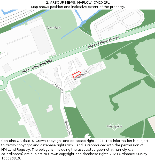 2, ARBOUR MEWS, HARLOW, CM20 2FL: Location map and indicative extent of plot