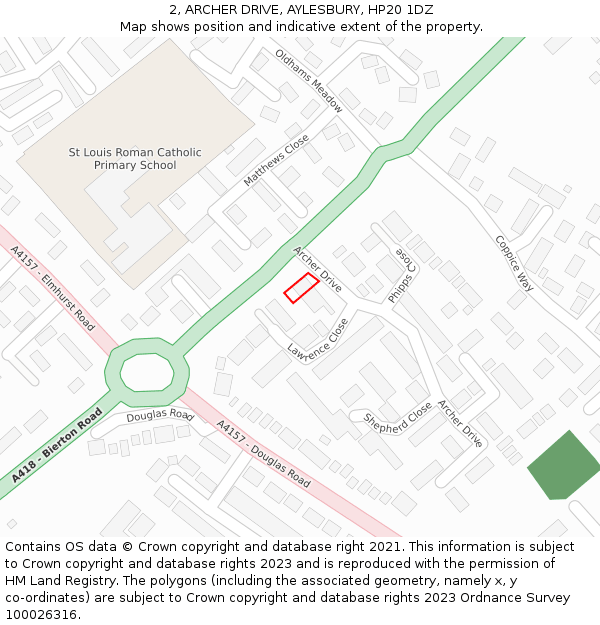 2, ARCHER DRIVE, AYLESBURY, HP20 1DZ: Location map and indicative extent of plot