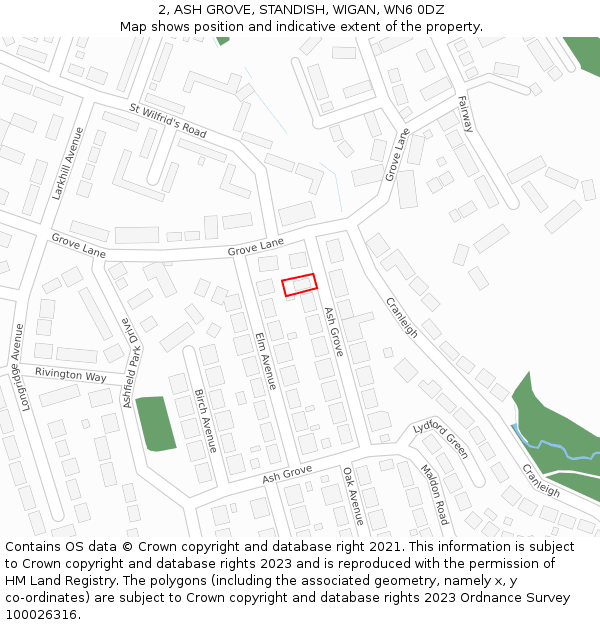 2, ASH GROVE, STANDISH, WIGAN, WN6 0DZ: Location map and indicative extent of plot