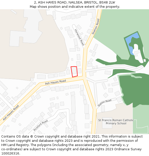 2, ASH HAYES ROAD, NAILSEA, BRISTOL, BS48 2LW: Location map and indicative extent of plot