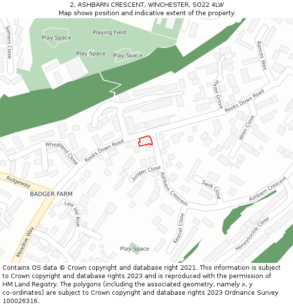 2, ASHBARN CRESCENT, WINCHESTER, SO22 4LW: Location map and indicative extent of plot