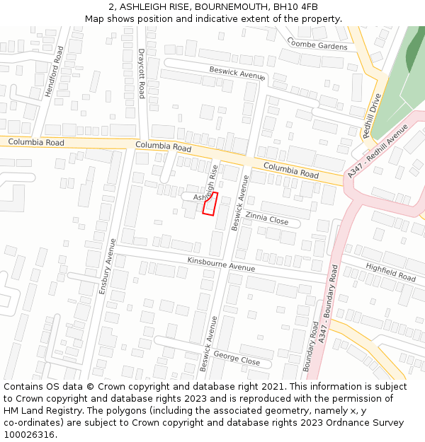 2, ASHLEIGH RISE, BOURNEMOUTH, BH10 4FB: Location map and indicative extent of plot