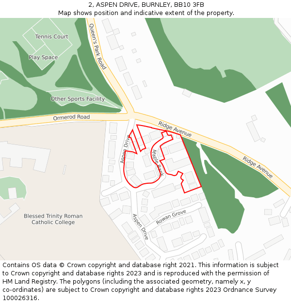 2, ASPEN DRIVE, BURNLEY, BB10 3FB: Location map and indicative extent of plot