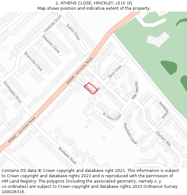 2, ATHENS CLOSE, HINCKLEY, LE10 1FJ: Location map and indicative extent of plot