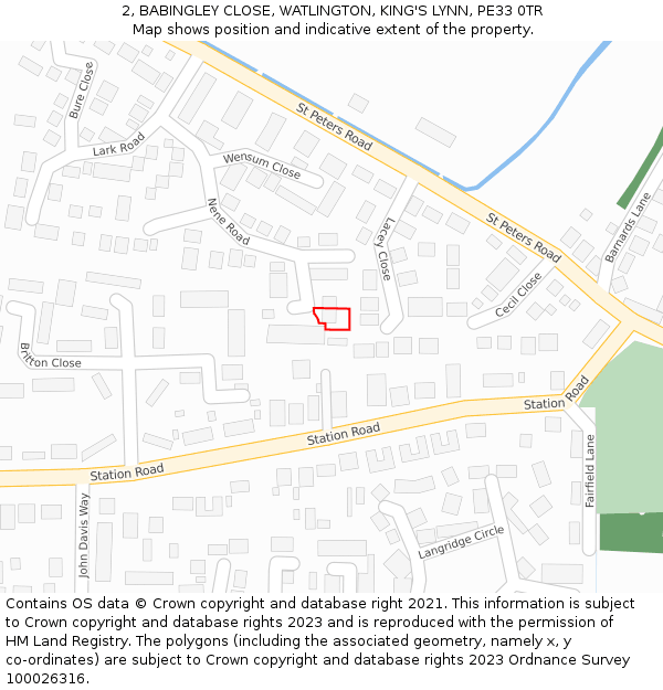 2, BABINGLEY CLOSE, WATLINGTON, KING'S LYNN, PE33 0TR: Location map and indicative extent of plot