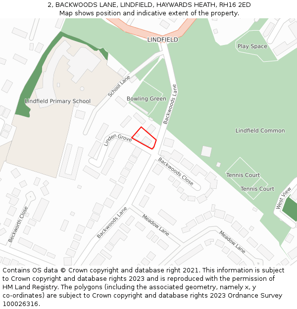 2, BACKWOODS LANE, LINDFIELD, HAYWARDS HEATH, RH16 2ED: Location map and indicative extent of plot