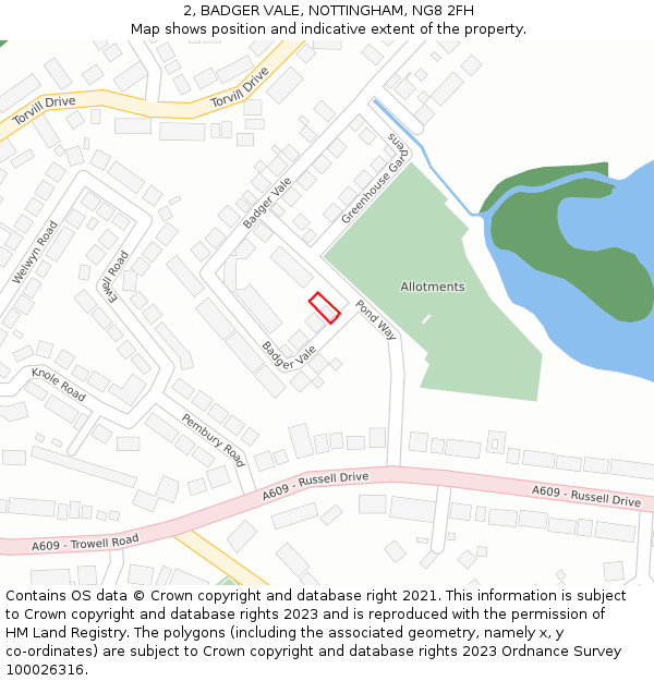 2, BADGER VALE, NOTTINGHAM, NG8 2FH: Location map and indicative extent of plot