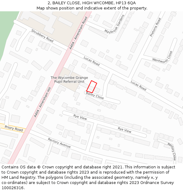 2, BAILEY CLOSE, HIGH WYCOMBE, HP13 6QA: Location map and indicative extent of plot