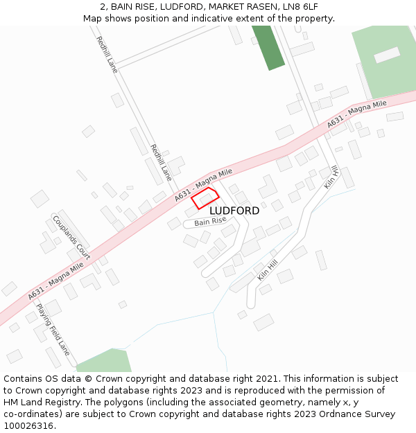 2, BAIN RISE, LUDFORD, MARKET RASEN, LN8 6LF: Location map and indicative extent of plot