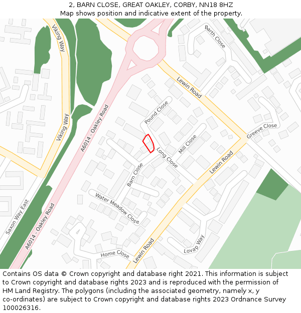 2, BARN CLOSE, GREAT OAKLEY, CORBY, NN18 8HZ: Location map and indicative extent of plot