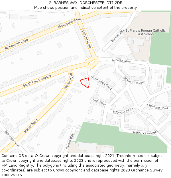 2, BARNES WAY, DORCHESTER, DT1 2DB: Location map and indicative extent of plot