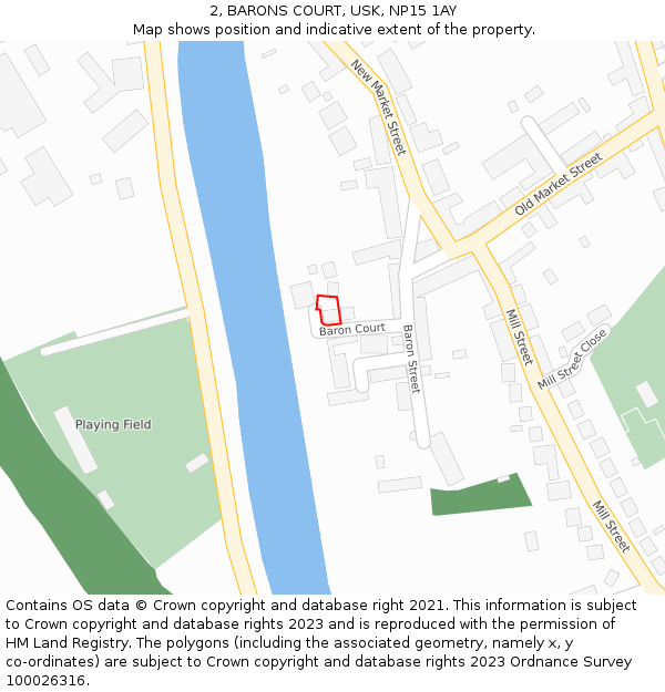 2, BARONS COURT, USK, NP15 1AY: Location map and indicative extent of plot