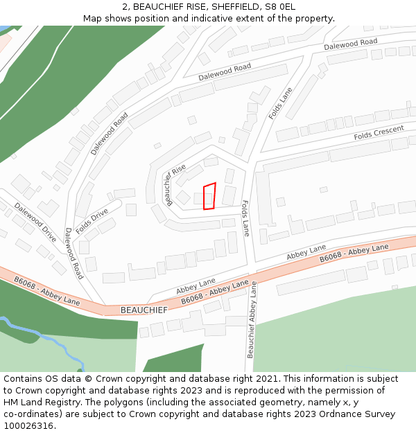 2, BEAUCHIEF RISE, SHEFFIELD, S8 0EL: Location map and indicative extent of plot