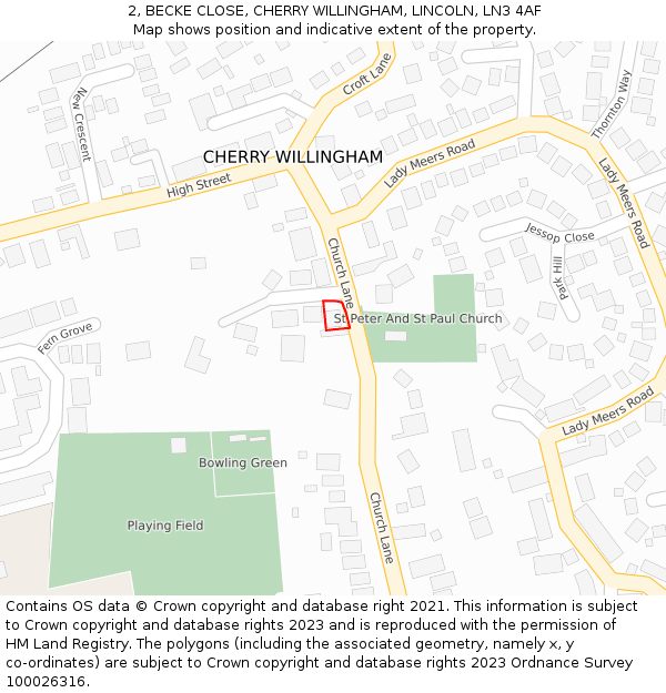 2, BECKE CLOSE, CHERRY WILLINGHAM, LINCOLN, LN3 4AF: Location map and indicative extent of plot